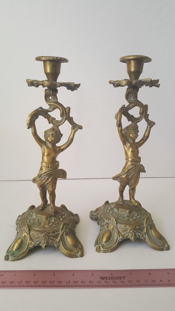 Brass Cherub Candlesticks, Antique? Antiques Board